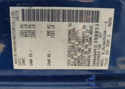 2018 Nissan Maxima 3.5 Sl from USA, damaged, VIN 1N4AA6AP4JC398853